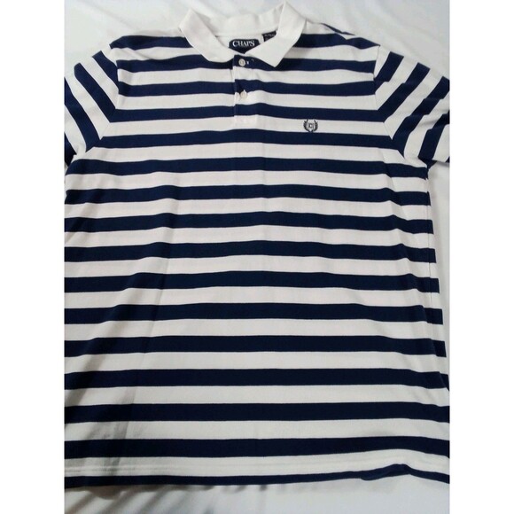 Men's Chaps Blue And White Striped Polo Shirts Size XL Short Sleeve - Picture 3 of 11